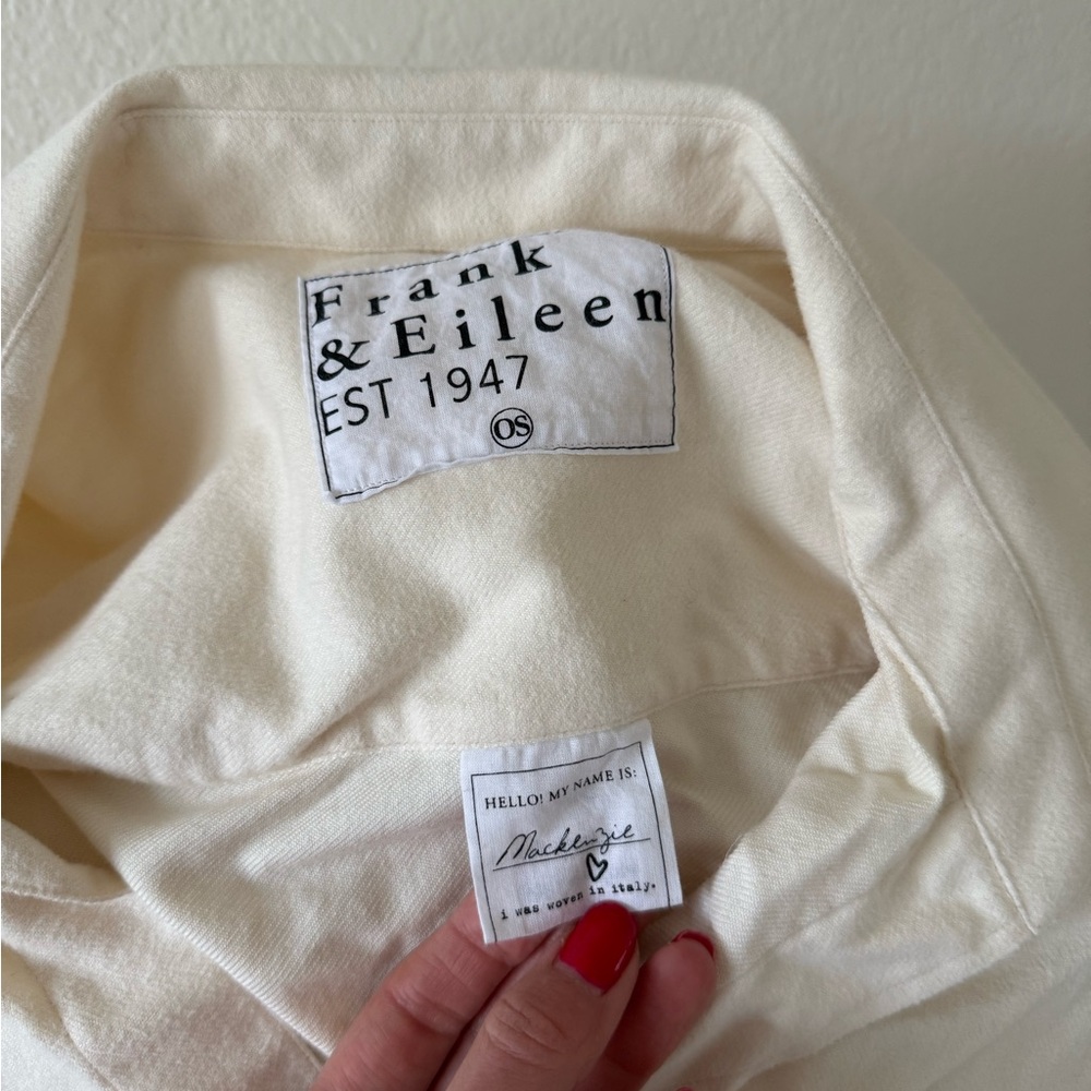Frank & Eileen Mackenzie One Size Italian Cotton Flannel White Button-Down Shirt - Picture 9 of 10